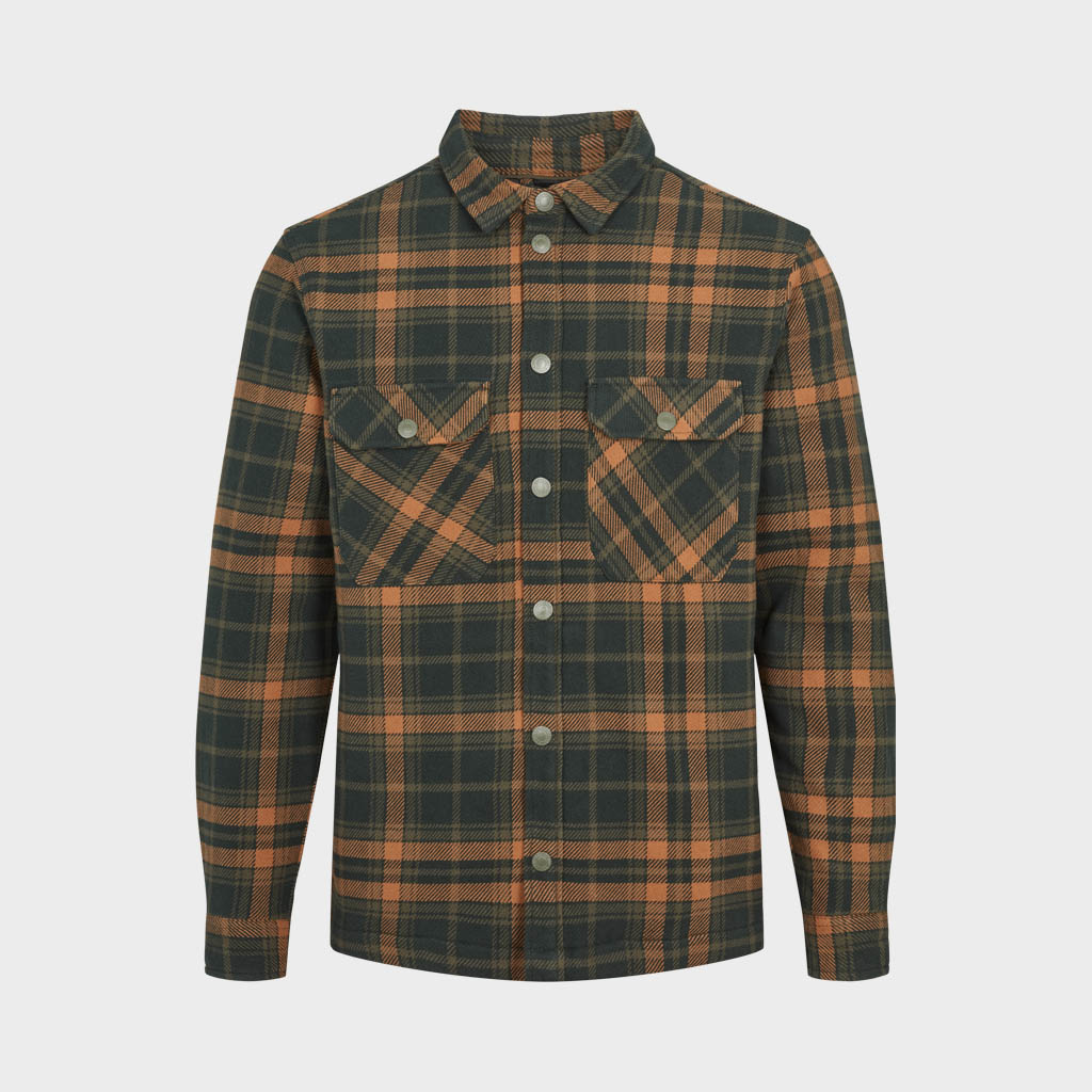 Ramon Check Quilt Overshirt - Army/Tobacco Small