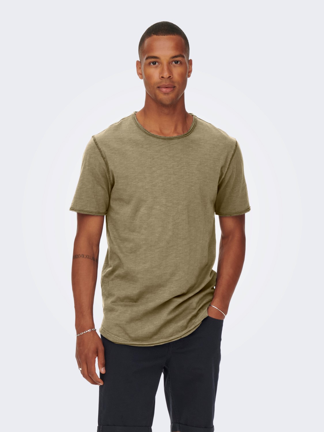 Billede af Only & Sons Benne Long Line Fit T-Shirt S/S - Chinchilla Small