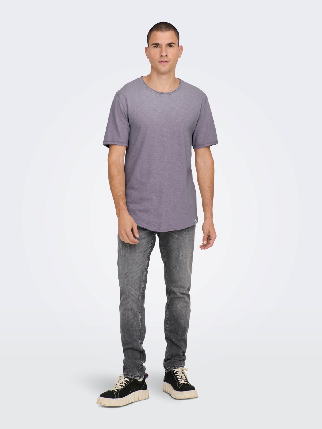 Se Benne Long Line Fit T-Shirt S/S - Purple Ash XXL hos monomen