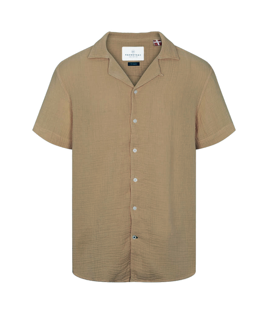 Billede af Cuba Muslin S/S bomuldsskjorte - Sepia tint brown X-Large